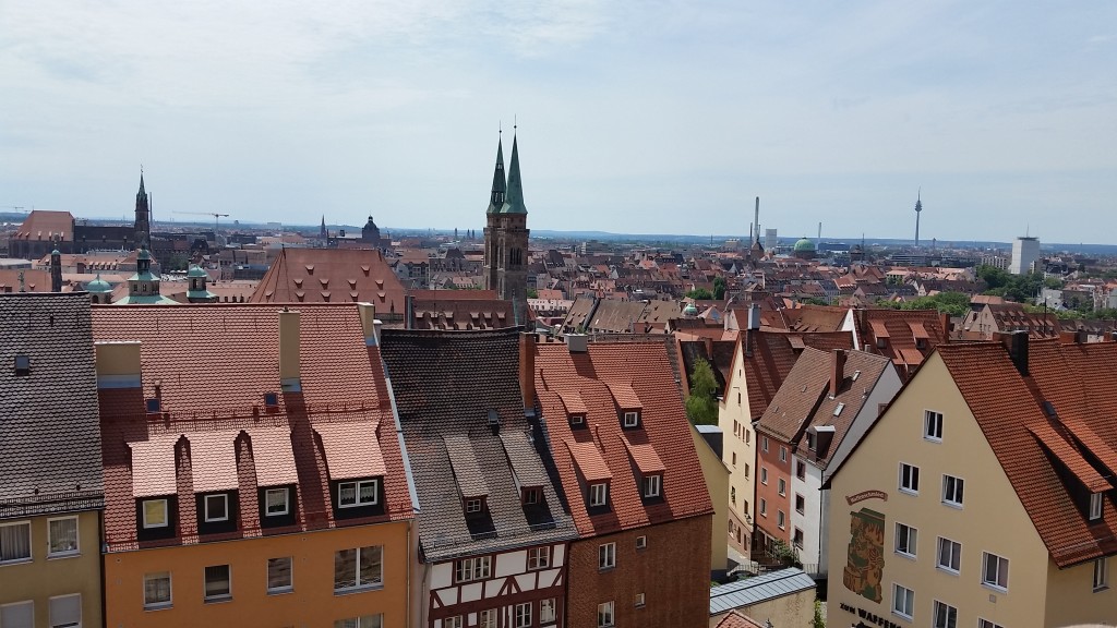 View from the Kaiserburg, the huge fortress above the Old Town. You can see all of Nurnberg with all its glorous red tile roofs. 