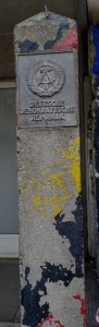 An old post from the inner German border, now on display outside the Wall Musuem at Checkpoint Charlie in Berlin.