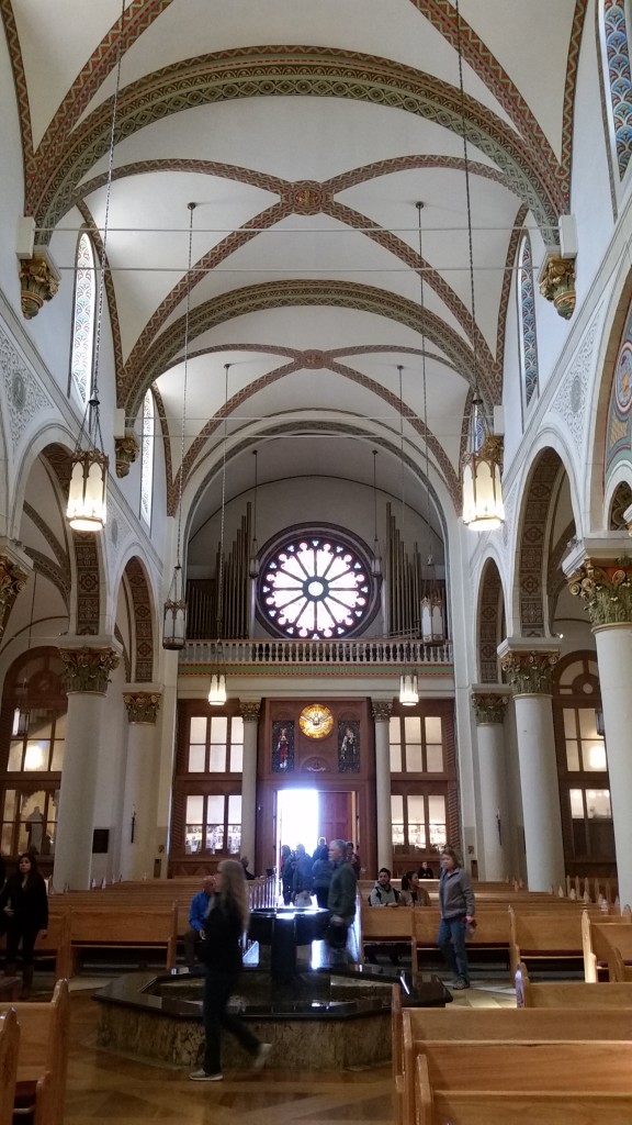 vaulted ceiling and baptismal font
