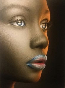 Female model with multicolored lips